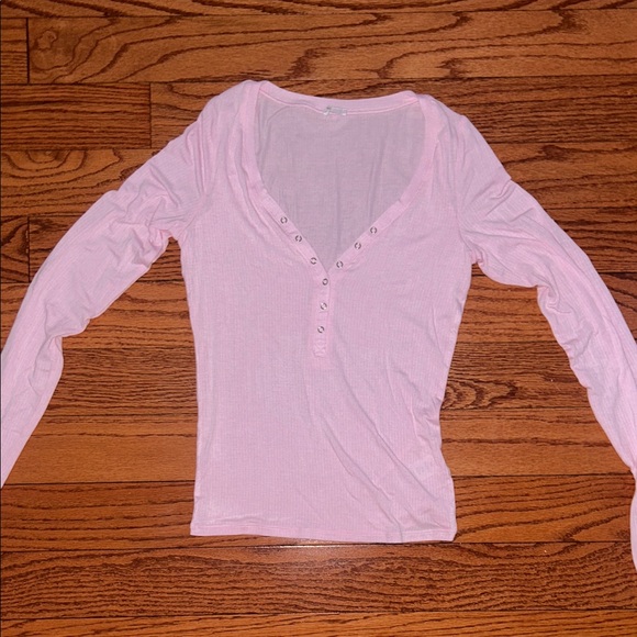 Garage Tops - Garage Light Pink Henley Long Sleeve V-Neck Women's Top